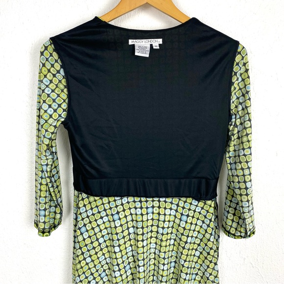 Maggy London Geometric Blue Green Square Pattern Midi Dress, Size 10 - Picture 9 of 10
